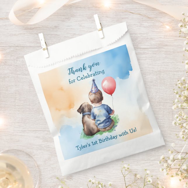 Sachets En Papier 1er anniversaire du bébé | Merci Anniversaire (Coupé)