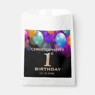 Sachets En Papier 1ère fête d'anniversaire Ballons noirs et or