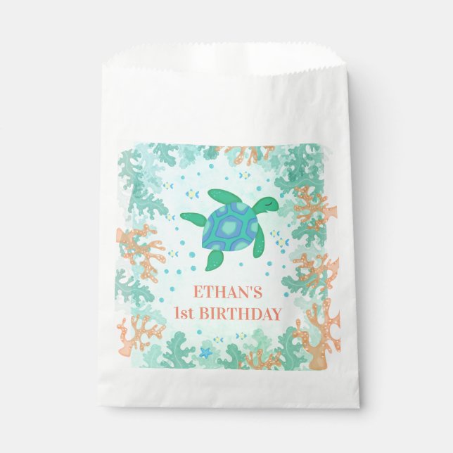 Sachets En Papier 1ère tortue d'anniversaire sous la mer (Devant)