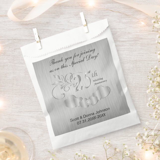 Sachets En Papier 25e Mariage d'argent Anniversaire Favor Sac (Coupé)