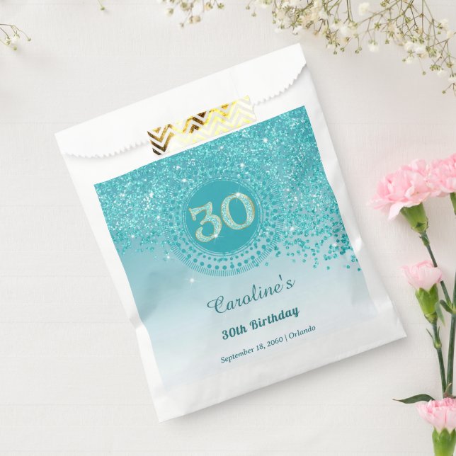 Sachets En Papier 30th Birthday | Sparkling Teal Blue Gold Glitter (Scellé)