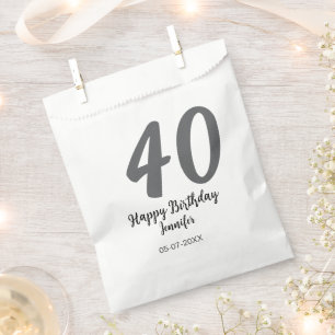 Sachets En Papier 40e anniversaire ajouter nom date année noire modè