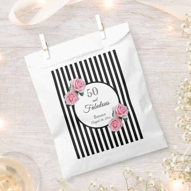 Sachets En Papier 50 fabuleux flancs roses noirs rayures blanches (Coupé)