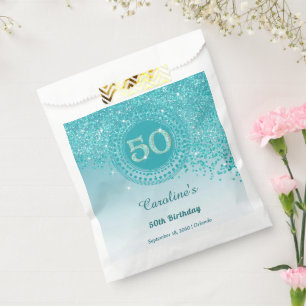 Sachets En Papier 50e Anniversaire Paillettes Bleu Sarcelle Or