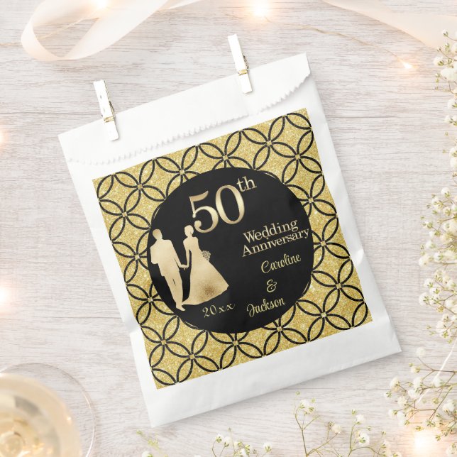 Sachets En Papier 50e Couple d'or Parties scintillant Mariage Annive (Coupé)
