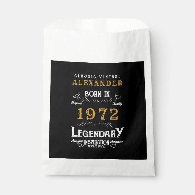 Sachets En Papier 50th Birthday 1972 Black Gold Ajouter Nom Retro (Devant)
