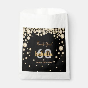Sachets En Papier 60e anniversaire noir diamants or merci