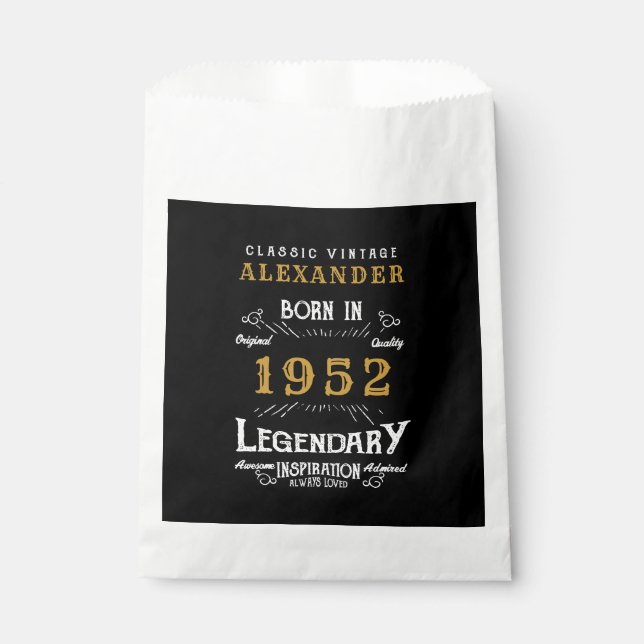 Sachets En Papier 70th Birthday 1952 Black Gold Ajouter Nom Retro (Devant)