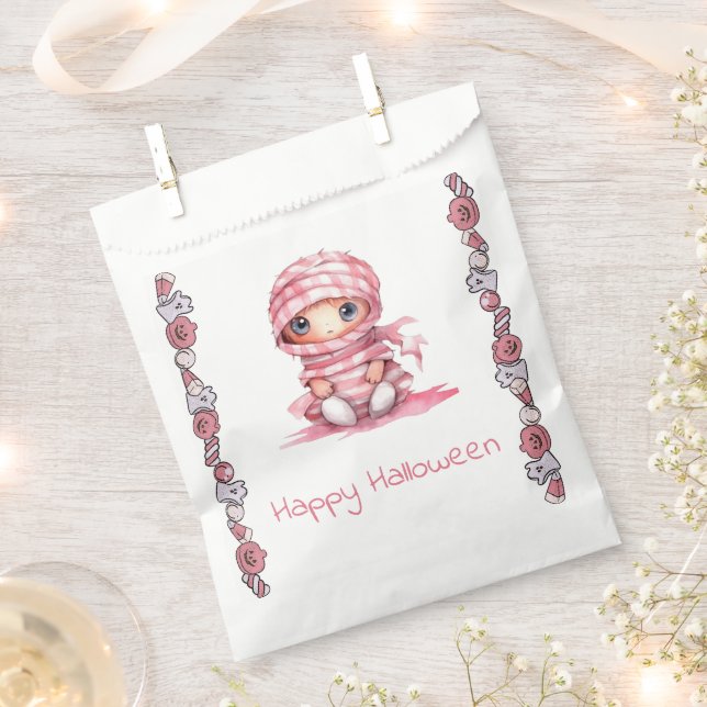 Sachets En Papier Adorable maman rose et blanche Halloween heureux (Coupé)