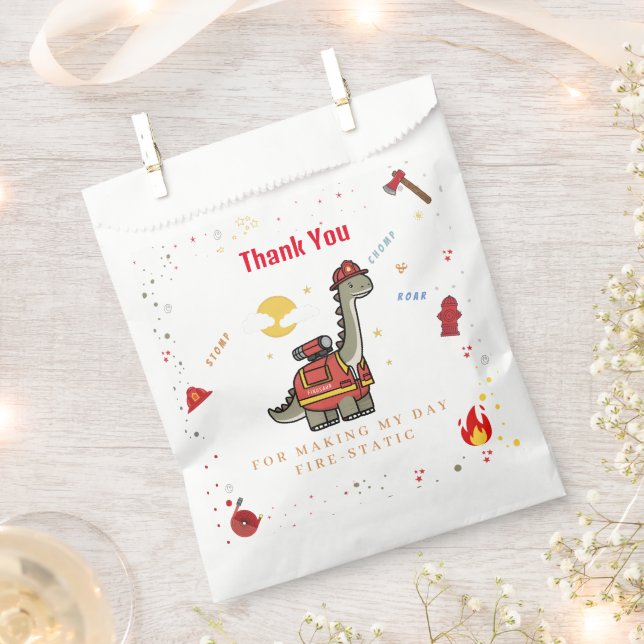 Sachets En Papier Adorable pompier Dino anniversaire (Coupé)