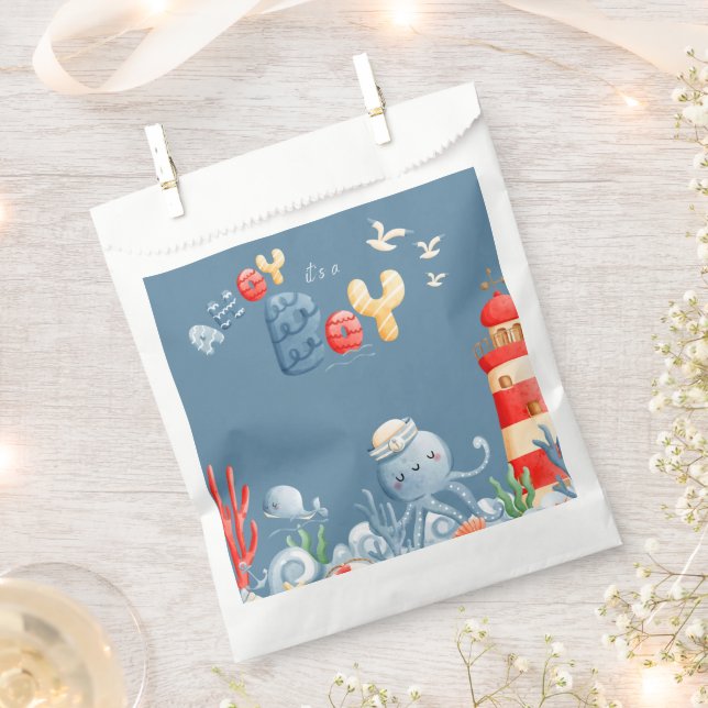 Sachets En Papier Ahoy C'est un Baby shower nautique bleu garçon (Coupé)