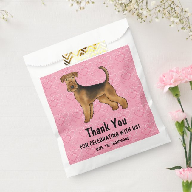 Sachets En Papier Airedale Terrier Chien Avec Coeurs Rose Merci (Scellé)