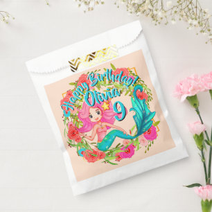 Sachets En Papier Ajouter un nom Age Rose Sirène Blue Tail Anniversa