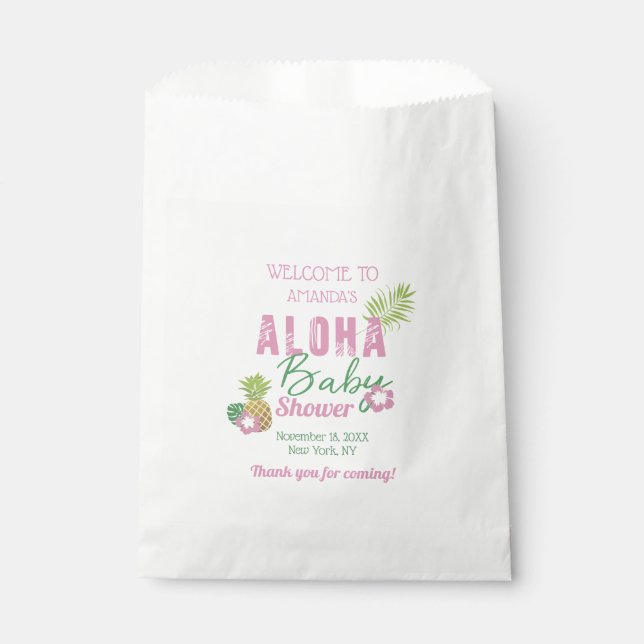 Sachets En Papier Aloha Bébé rose et vert Baby shower tropical fille (Devant)