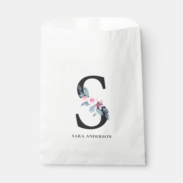SACHETS EN PAPIER ALPHABÈTES FLORAUX BLEUS DOUX NOM LETTRE S (Devant)