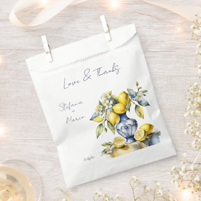 Sachets En Papier Amalfi italien tuiles bleu citrons mariage (Coupé)