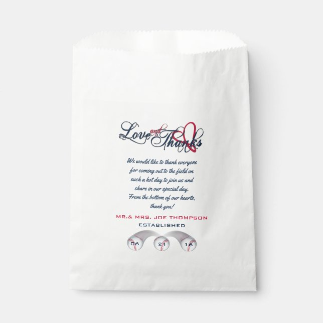 Sachets En Papier Amour et Merci, Mariage- de baseball FAVOR BAGS (Devant)
