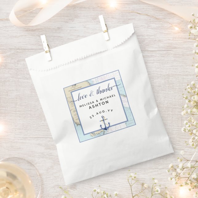 Sachets En Papier Amour & Merci Authentique #Ancre Nautique #Floride (Coupé)