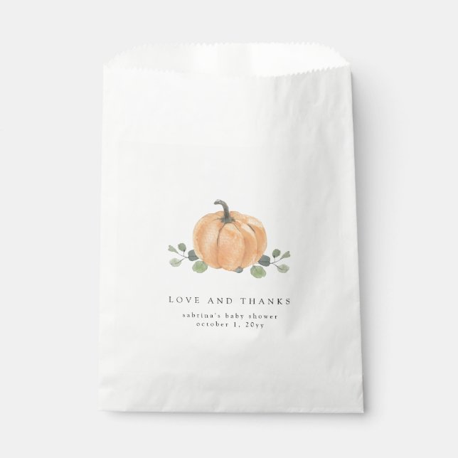Sachets En Papier Amour & Merci Citrouille d'aquarelle Automne (Devant)