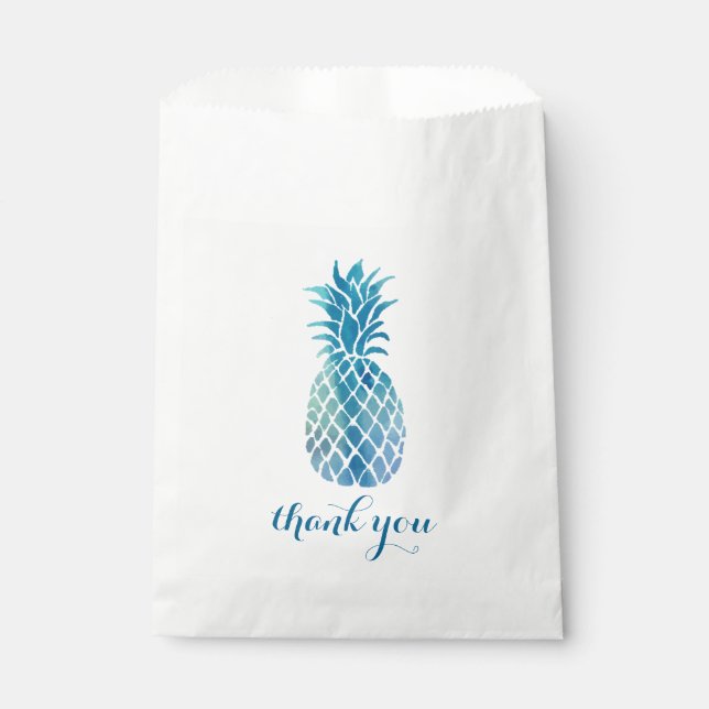 Sachets En Papier ananas bleu merci (Devant)