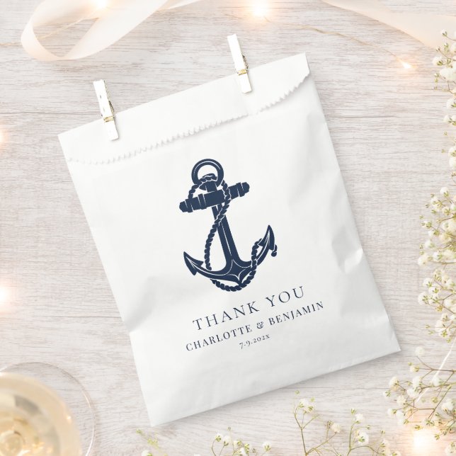 Sachets En Papier Ancre Bleue Marine Nautique Mariage Personnalisé (Coupé)