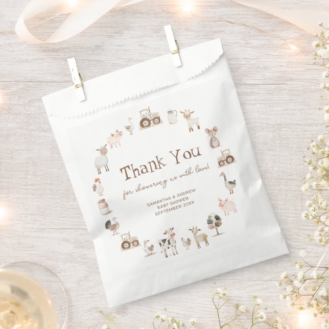 Sachets En Papier Animaux de ferme Barnyard Baby shower neutre (Coupé)