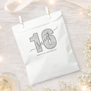 Sachets En Papier Anniversaire 16 ans écriture paillettes argentées