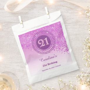 Sachets En Papier Anniversaire 21 ans   Paillettes Rose Or Brillante
