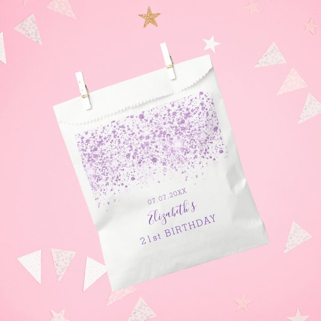 Sachets En Papier Anniversaire blanc violet parties scintillant mono (Créateur téléchargé)