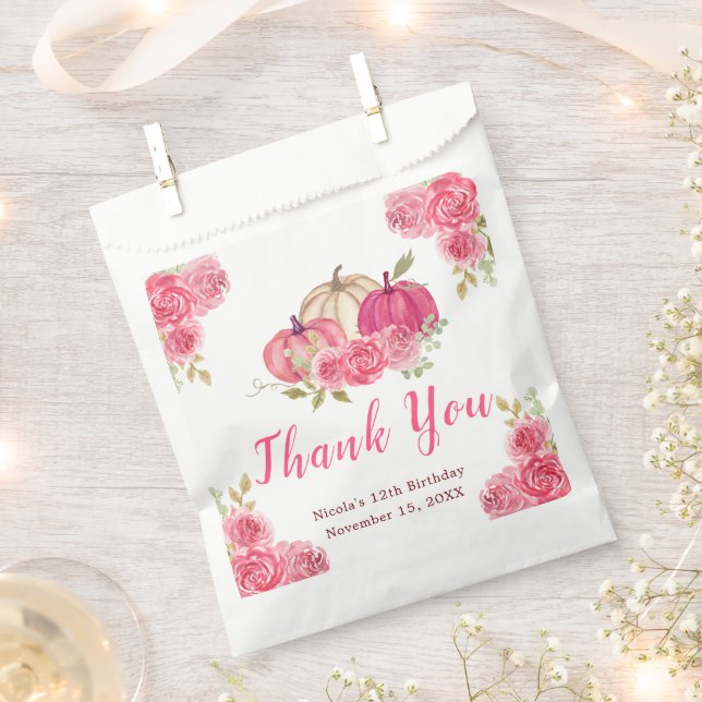 Sachets En Papier Anniversaire des Citrouilles de fleurs roses chaud (Coupé)