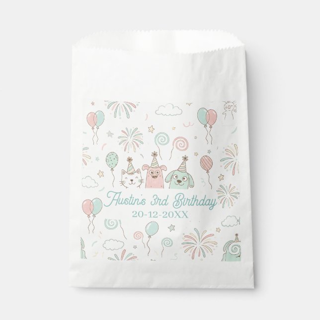 Sachets En Papier Anniversaire doux et ludique pour trois enfants (Devant)