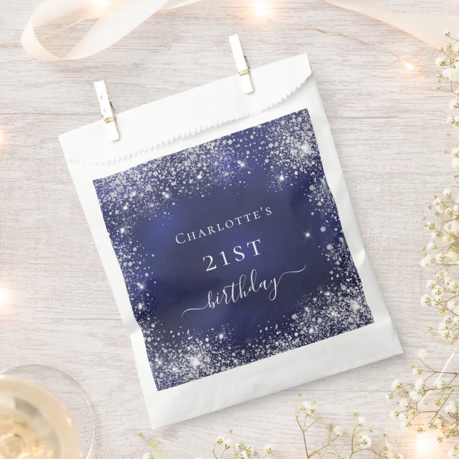 Sachets En Papier Anniversaire marine bleu argent parties scintillan (Coupé)