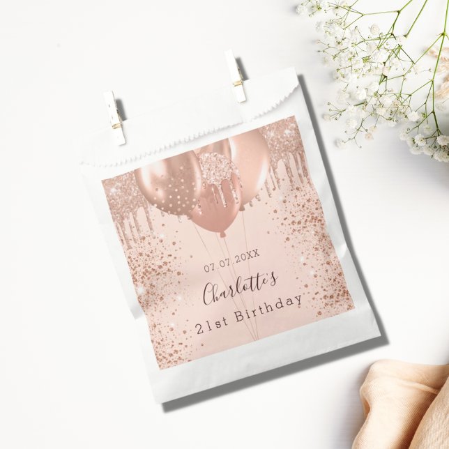 Sachets En Papier Anniversaire rose or blush ballons rose (Créateur téléchargé)