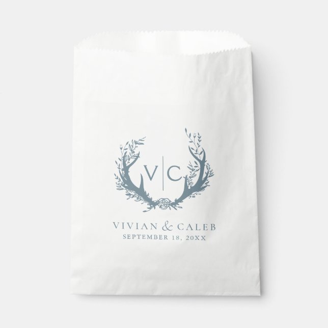Sachets En Papier Antlers rustiques avec couronne fleurie | MARIAGE (Devant)