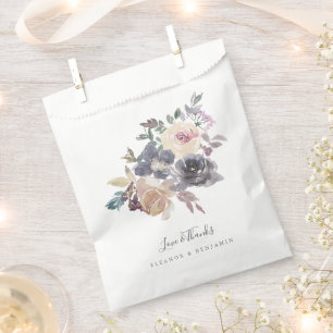 Sachets En Papier Aquarelle à fleurs pourpres Dusty Mariage personna