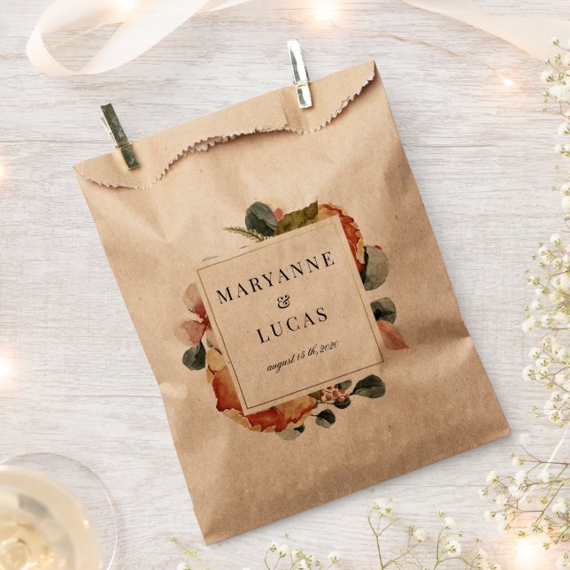 Sachets En Papier aquarelle automne feuillage monogramme merci (Coupé)