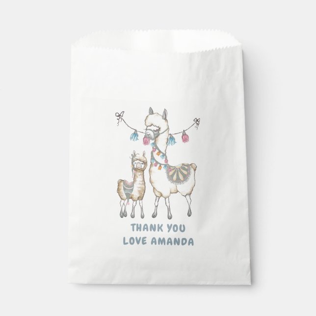 Sachets En Papier Aquarelle Baby shower à thème Llama (Devant)