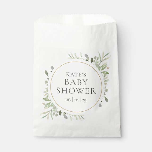 Sachets En Papier Aquarelle Baby shower verdoyant (Devant)