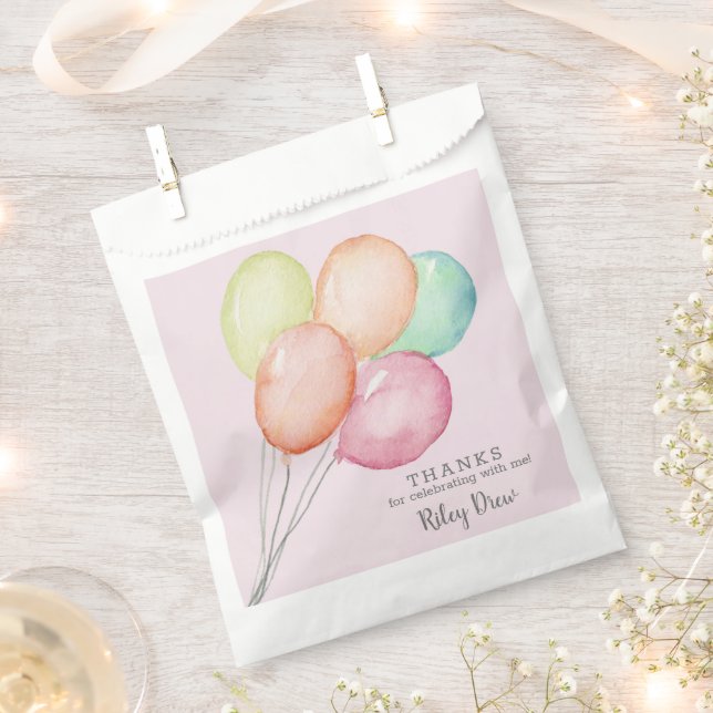 Sachets En Papier Aquarelle Balloon Bunch Girl Anniversaire (Coupé)