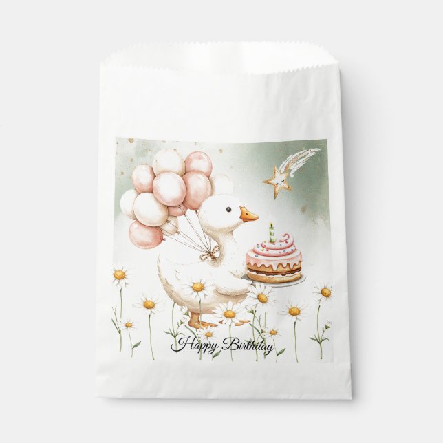 Sachets En Papier Aquarelle Bébé Oie blanche Anniversaire fête migno (Devant)