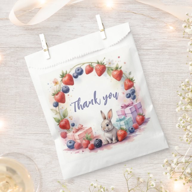 Sachets En Papier Aquarelle Berry Premier anniversaire Bunny et cade (Coupé)