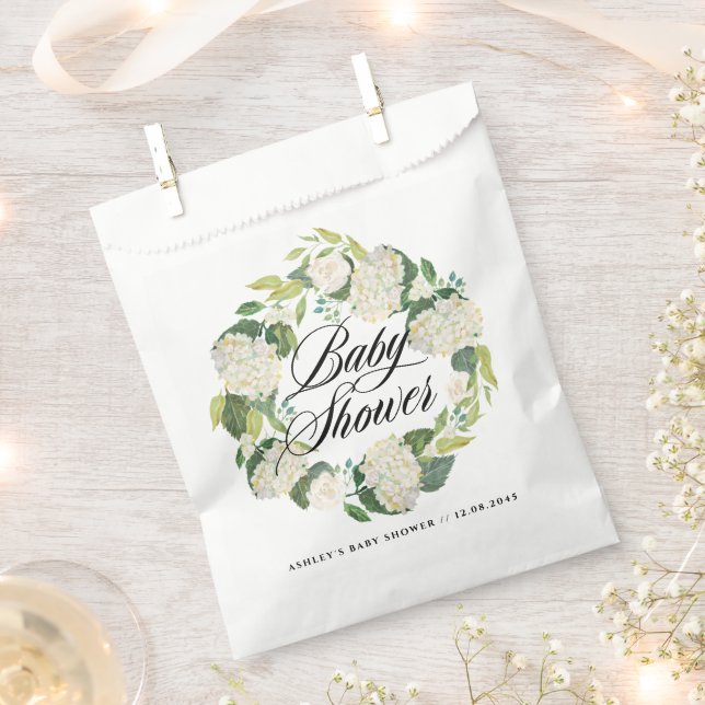 Sachets En Papier Aquarelle blanc Hydrangea Wreath Baby shower (Coupé)
