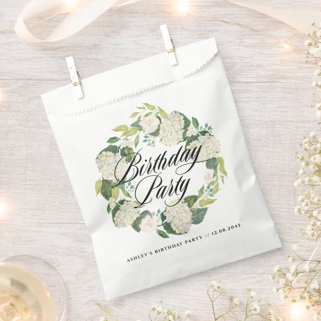 Sachets En Papier Aquarelle Blanc Hydrangea Wreath fête d'anniversai (Coupé)