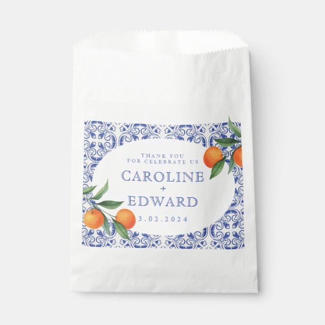 Sachets En Papier Aquarelle bleu Mariage méditerranéen (Devant)