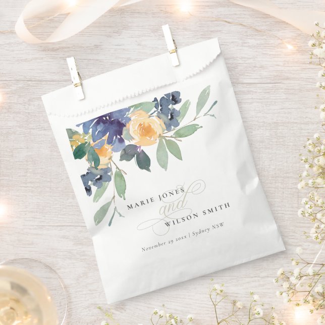 Sachets En Papier Aquarelle bleu rustique Mariage floral (Coupé)
