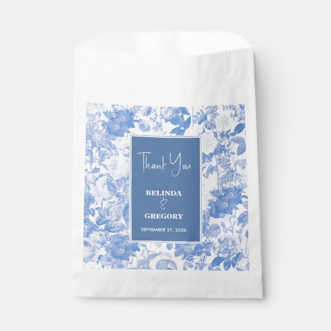 Sachets En Papier Aquarelle bleue Mariage de fleurs botaniques (Devant)