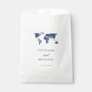 Sachets En Papier Aquarelle bleue   World Map Mariage