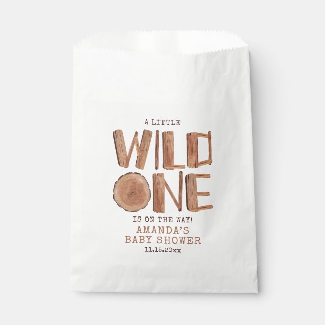 Sachets En Papier Aquarelle Bois rustique sauvage Un Baby shower (Devant)