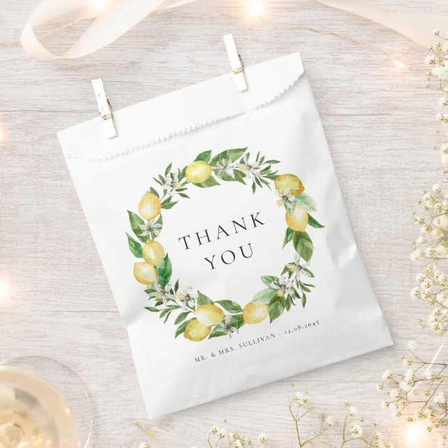 Sachets En Papier Aquarelle Botanique Citron Mariage de couronne (Coupé)