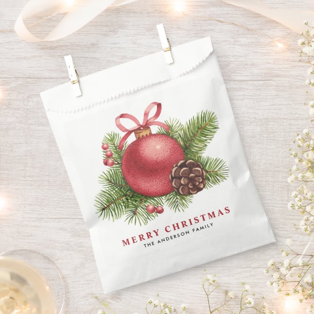 Sachets En Papier Aquarelle Boule rouge Ornement Joyeux Noël (Coupé)